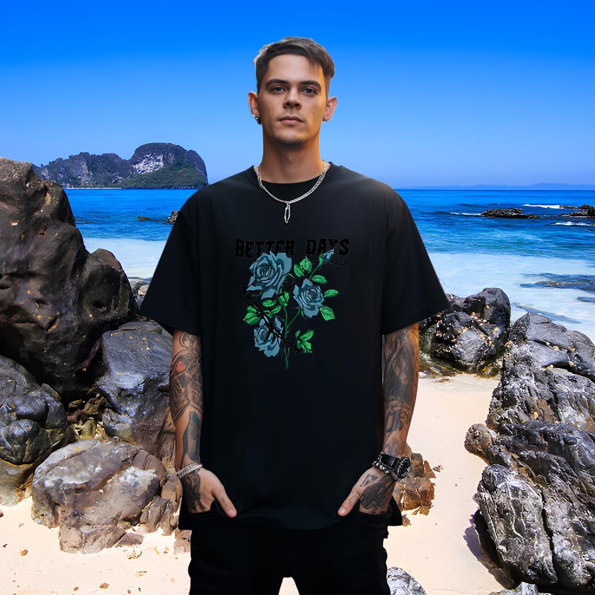 Unisex T-Shirts flower Breathable Short Sleeve Daily Wear Oversized 4XL 100% Cotton 230g Men Tshirts Fashion New Polos