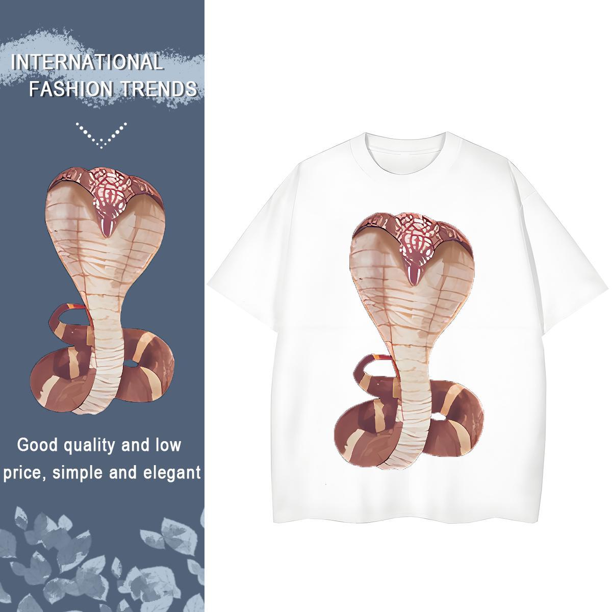 TOP Quality T-Shirts Crew Neck Breathable 230g Cotton Women Tees Cartoon Anime snake Sports Street Wear Comfortable Tops Shirt