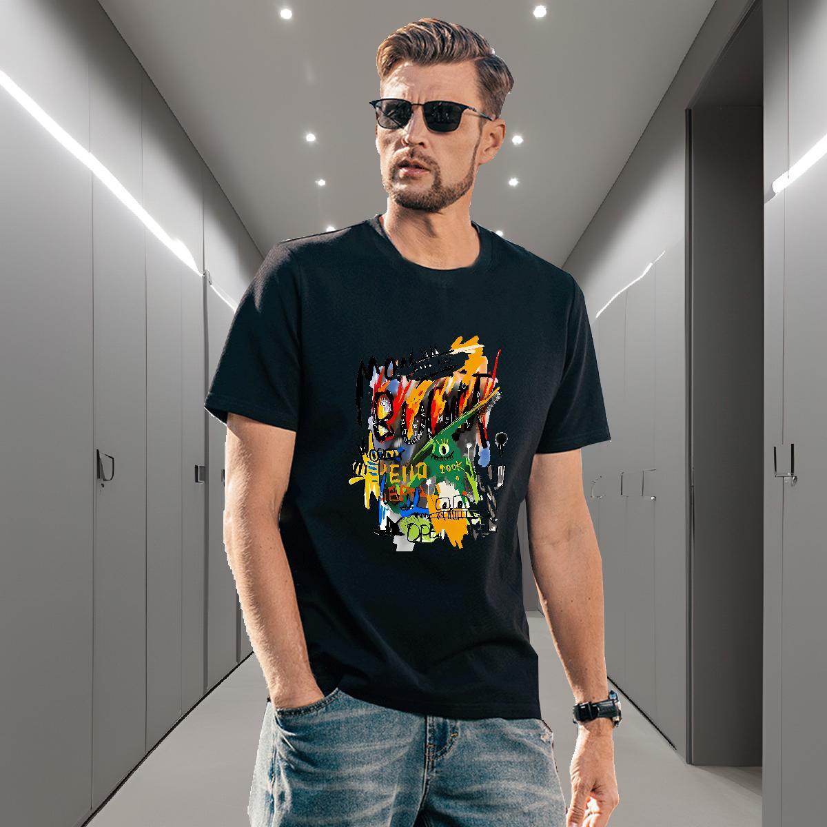Classic Men Tshirts 230g Cotton Casual Daily Wear graffiti Breathable T Shirt For Man Popular Cartoon Printing L-4XL Tees