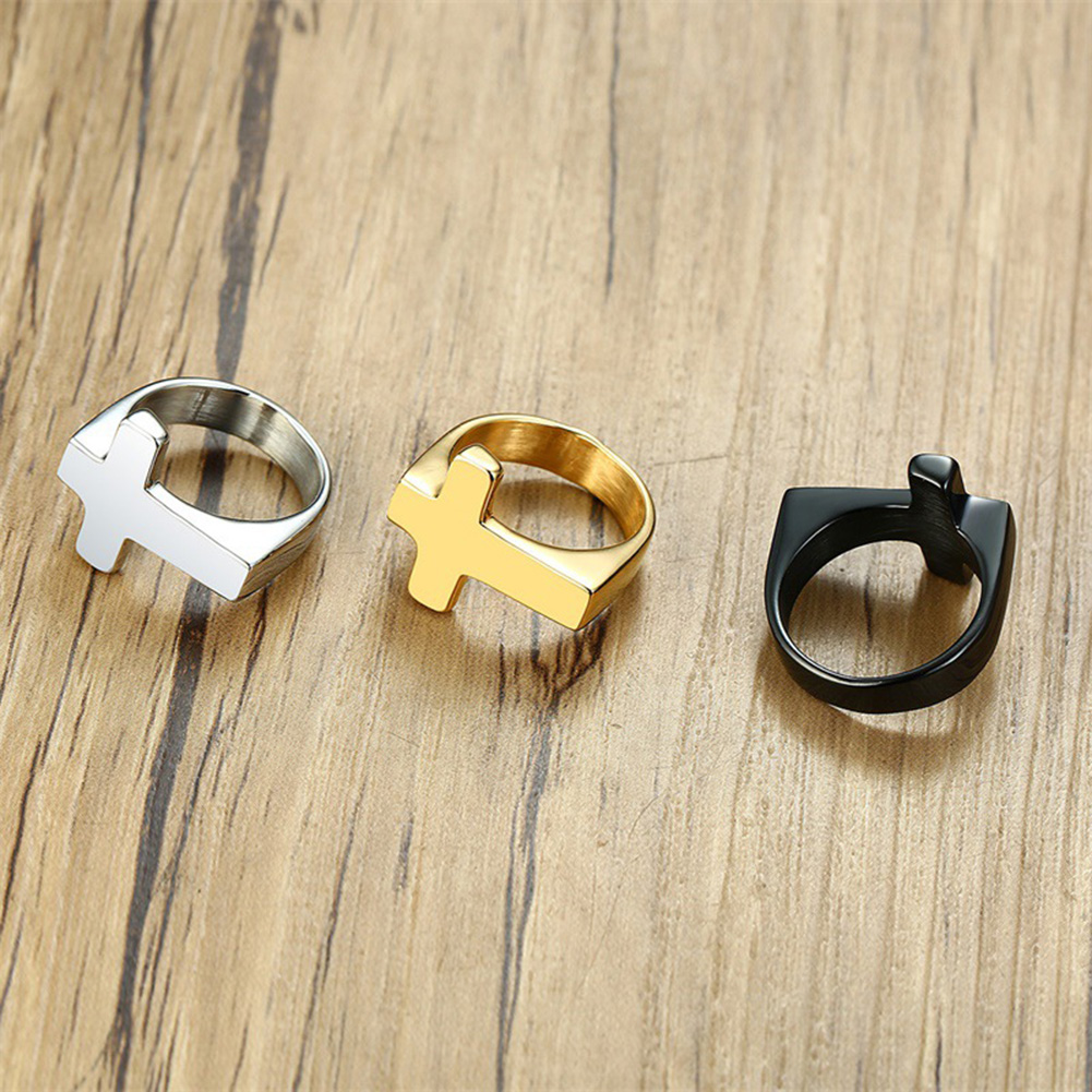 #7-#15 Classic Shiny Cross Ring Titanium Steel High Polished Women Mens Jewelry