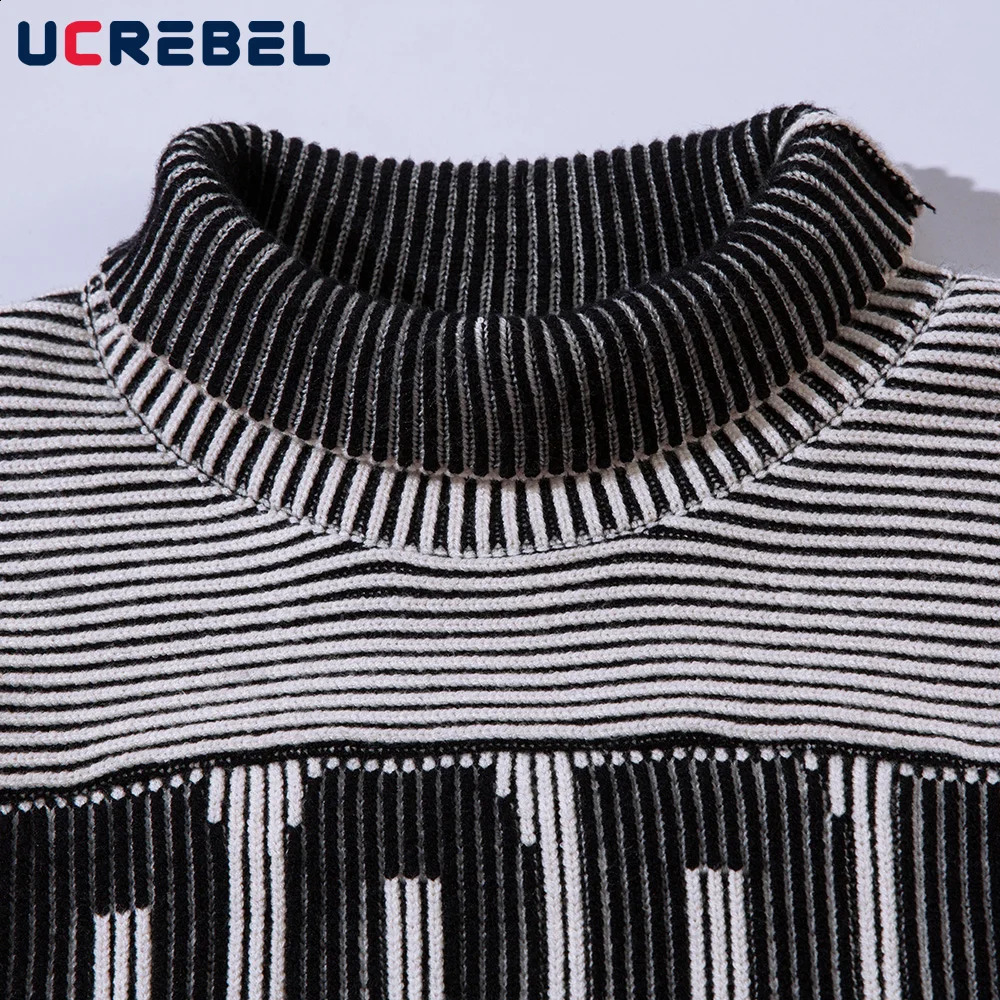 Letter Jacquard Striped Double-sided Sweater Mens Autumn Winter High Street Long Sleeve Loose Knitted Pullover Men 240821