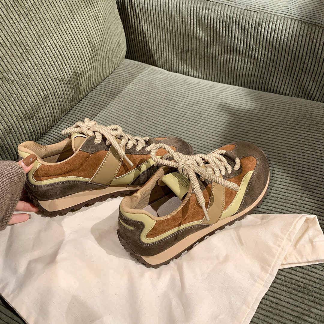 Ddmysports Premium Leather Edition Su Yinyin Same Style Color Blocked Thick Bottom Increased Lace Casual Sports Training Shoes For Women And Dad OUTDO