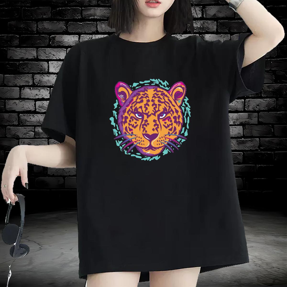 Classic T-Shirts for Women Short sleeve Soft 230g Cotton Womens Tshirts Oversized leopard Street Wear Designer Clothings