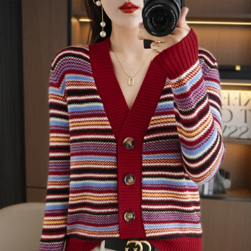 AutumnWinter Cashmere Sweater Womens Open Knitted Woolen 240821