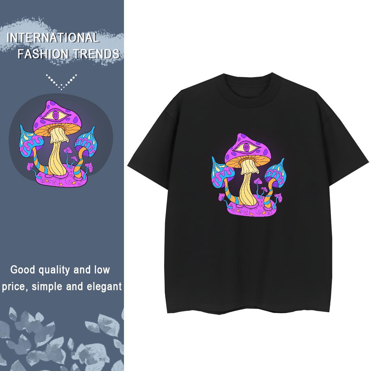 Brand T shirt O-Neck Short Sleeve 230g 100% Cotton Unisex Tshirts Black White mushroom Hip Hop Street High quality Tops