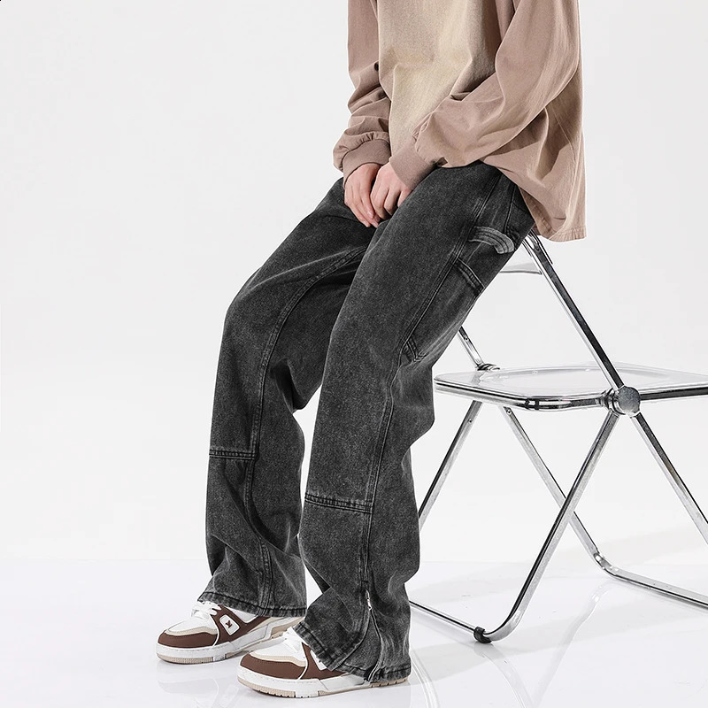 Baggy Jeans Trouser Mens Denim Black Wide Leg Pants Freight Korean Street Clothing Hip Hop Harajuku 3XL 240821