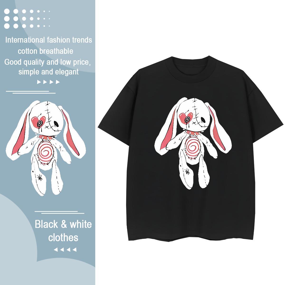 Soft T-Shirts rabbit Breathable Crew Neck Street Casual Skull 230g Pure Cotton Mens Tshirts 2024 Summer Clothings