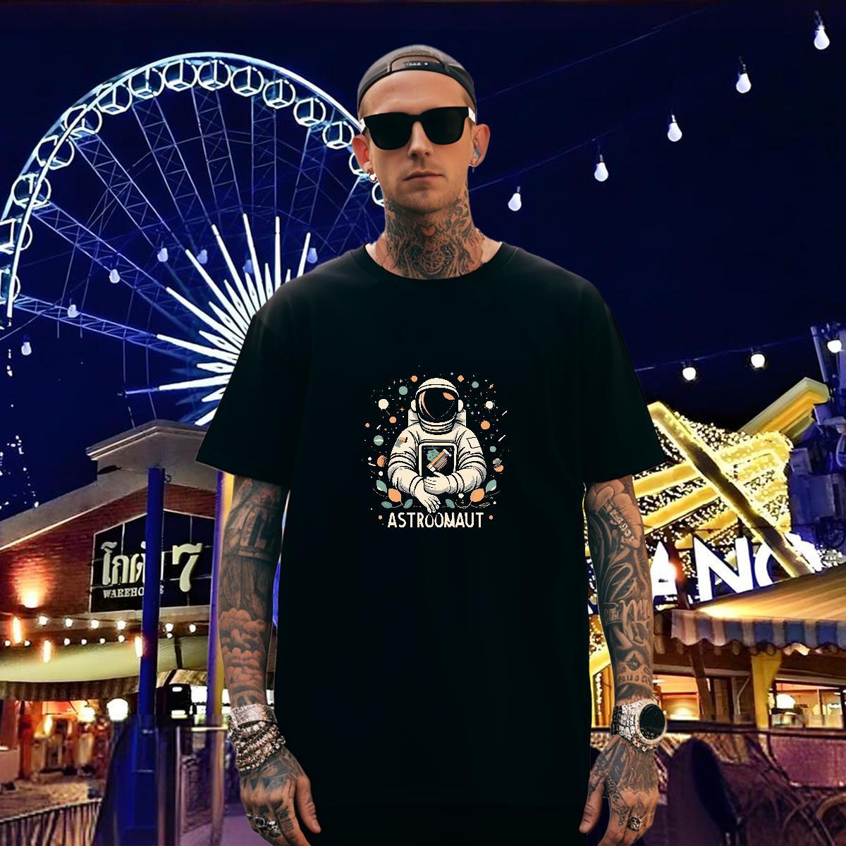 High Quality T shirt 230g Pure Cotton spaceman Casual Asian Size Breathable Short Sleeve Men Tshirts Customized Clothings