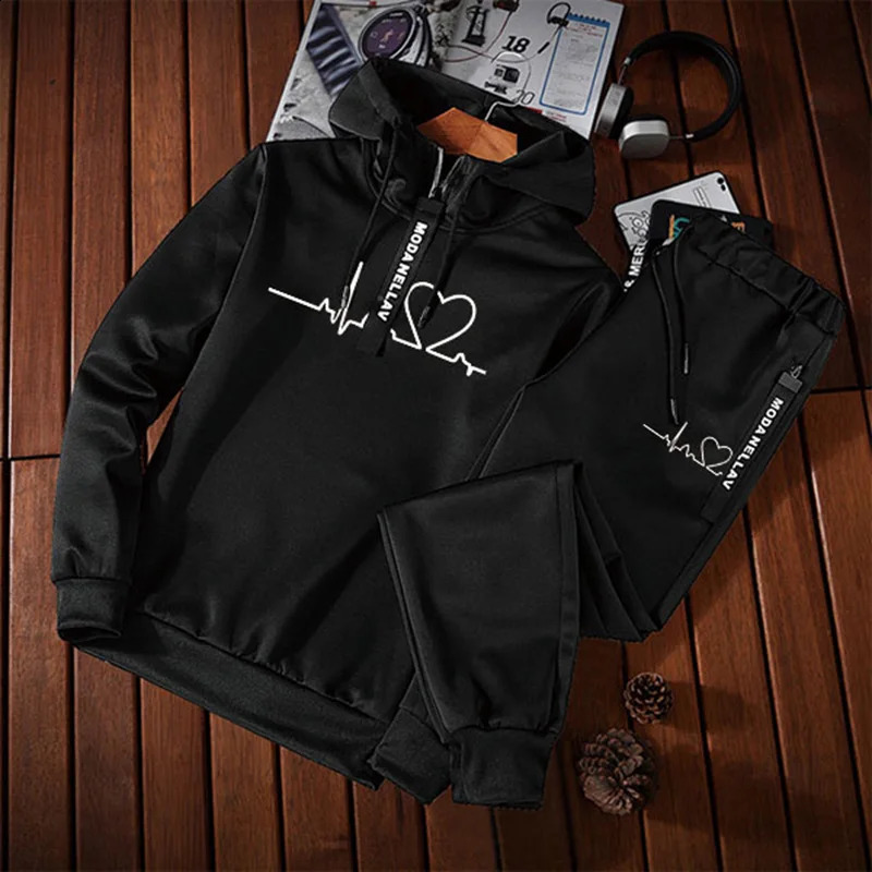 Autumn Winter Mens Tracksuit Warm Casual High Quality Hooded SweatshirtsSweatpants 2 Piece Set Street Jogging Clothing 240821