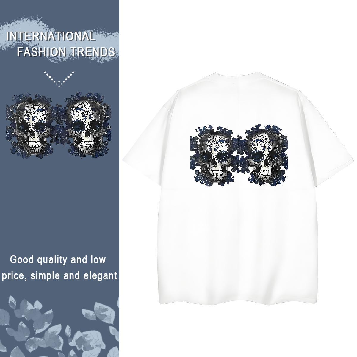 2024 Casual Women T Shirts 100% Cotton 230g Breathable Short Sleeve Street skull Womens Tshirts Nice Custom Print Oversized Tee Shirt