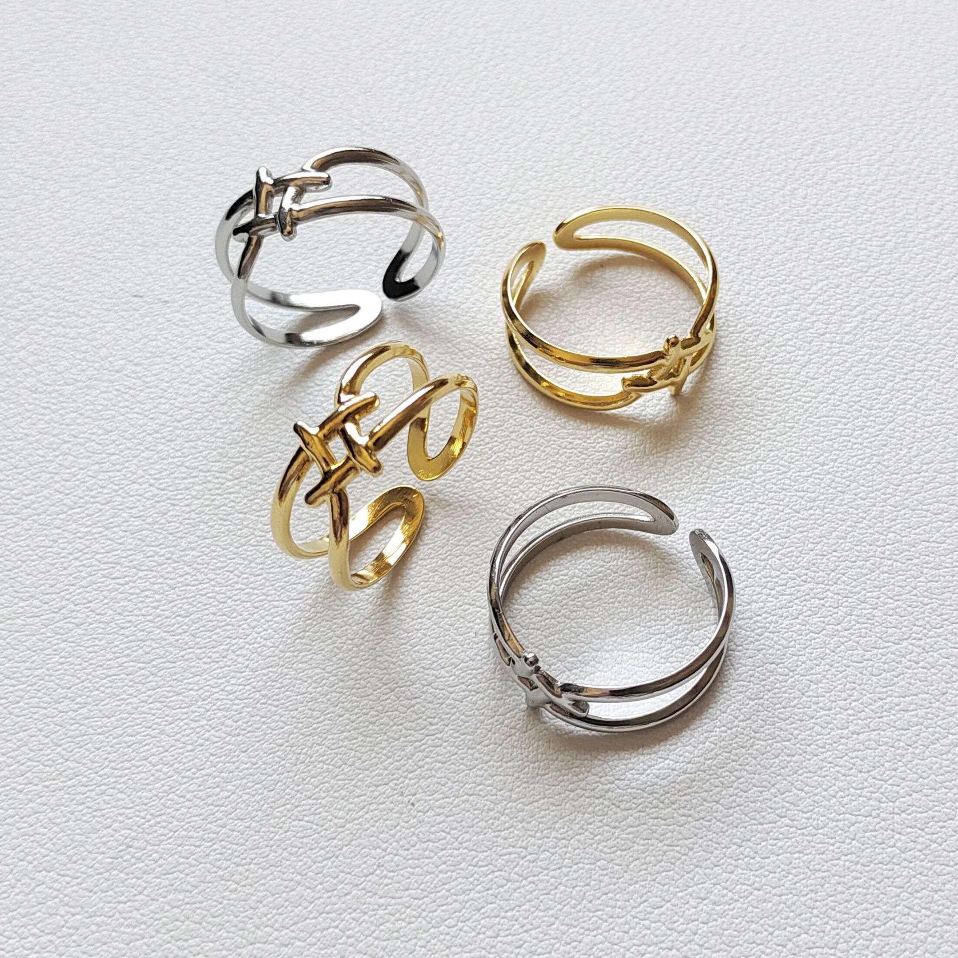 Light luxury, niche, high-end titanium steel, Chinese knot, open mouth ring, fashionable, simple, personalized index finger ring jewelry