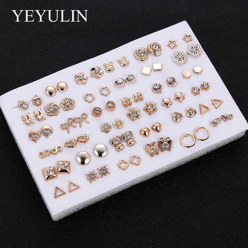 36 pairs/18 pairs of earrings mixed style rhinestone sunflower Geely plastic stud earring set X241106