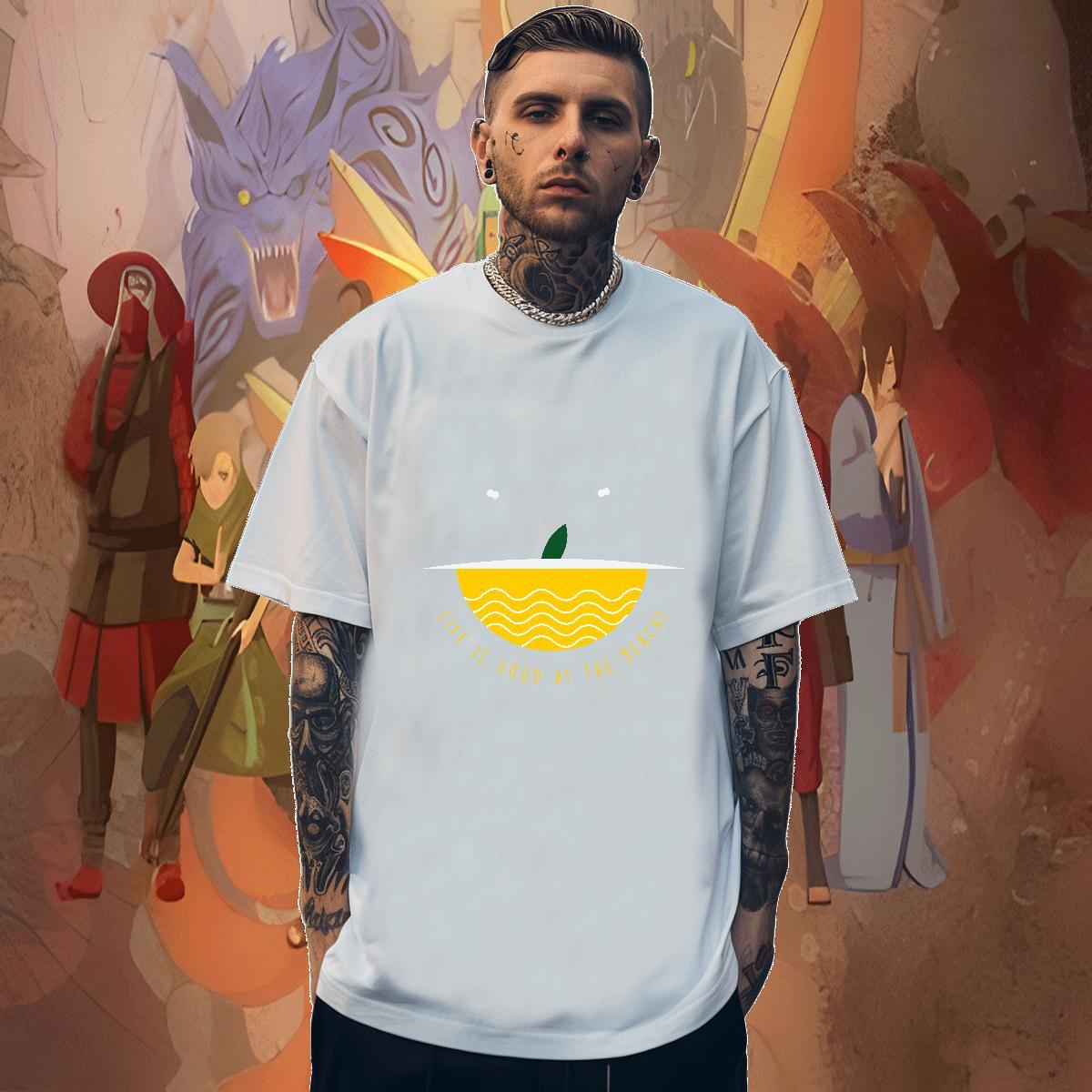 Soft Tshirts Casual Beach 100% Cotton 230g DIY Pure Cotton wave Man T Shirts New Designer Clothes