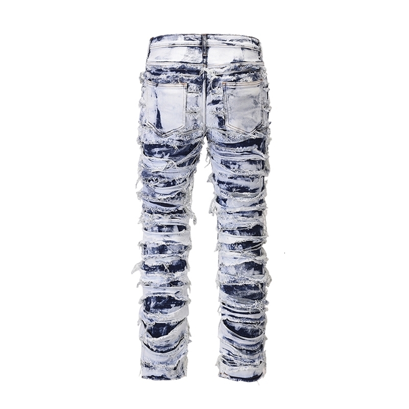 Harajuku Frayed Distressed Retro Tie Dye Jeans Pants Men and Women Straight Ripped Hole Washed Baggy Casual Denim Trousers 240821
