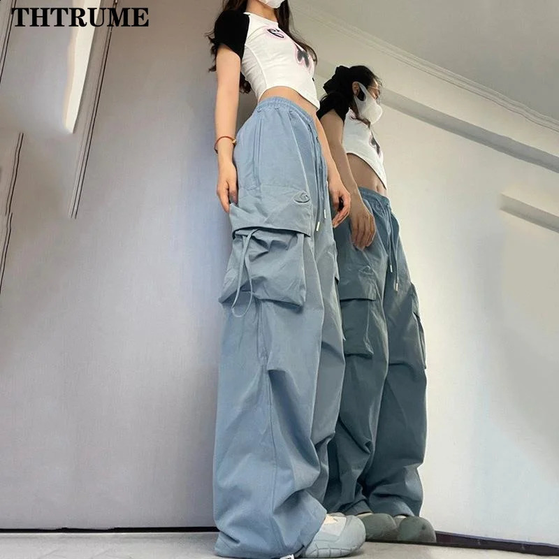 High Street Y2K Cargo Pants Fashion Women Drawstring Pocket Hip Hop Streetwear Baggy Pant Casual Vintage Oversized Chic Trousers 240821