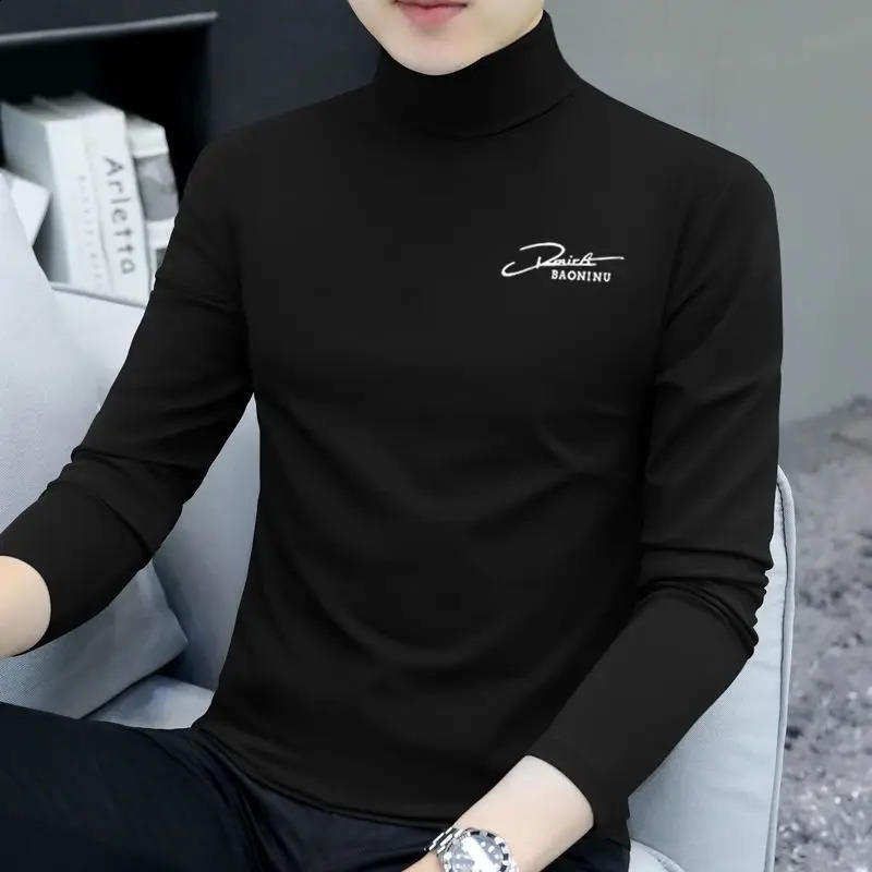 Autumn Spring Business and Leisure Hipster Pullover Sweater Fashion Elegant Retro Turtle Neck Solid Color Top Men 240821
