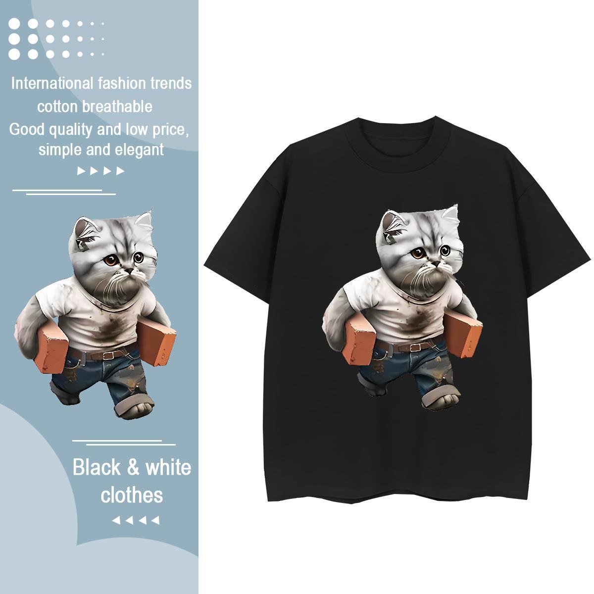 Popular T Shirts Men cat O-Neck Short Sleeve Street Wear Custom Print Oversized 230g Pure Cotton Men Tees Fashion Design Tees Shirts