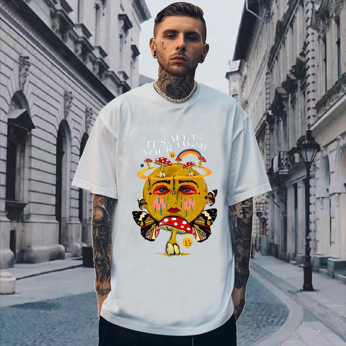 Fashion Designer Men Tshirts 100% Cotton 230g Casual Beach rainbow Pure Cotton T Shirt For Man Unisex Skull Clothes