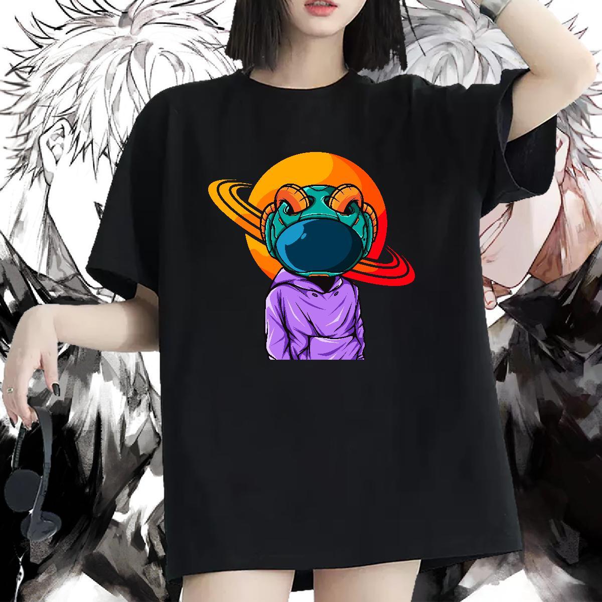 Soft Womens Tshirts 100% Cotton 230g cosmonaut Hip Hop Street Womens T Shirts O Neck Short Sleeves Plus Size Cartoon Tees