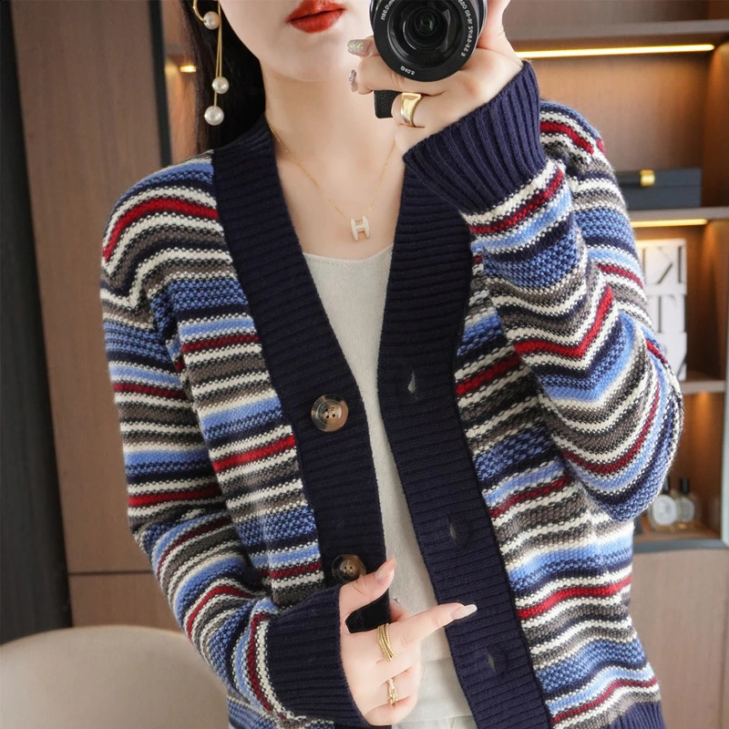 AutumnWinter Cashmere Sweater Womens Open Knitted Woolen 240821