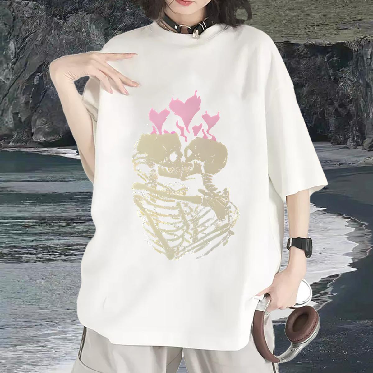Custom Womens T Shirts 230g Pure Cotton O Neck Short Sleeves Sport skull Couples T Shirts Comfortable Anime Top Shirts