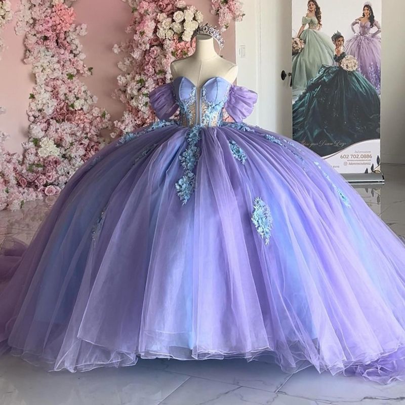 Lavender Quinceanera Dresses Sweetheart Ball Gown 2025 Floral Appliques Lace Beads Tull Corset Mexico Sweet 16 Vestidos De XV 15 Anos