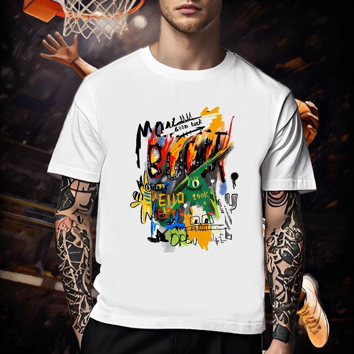 Fashion Casual Men Tops Tees 230g Cotton Summer Casual graffiti Breathable Short Sleeve T Shirts Men Free Shipping Custom Printed Tees Shirts