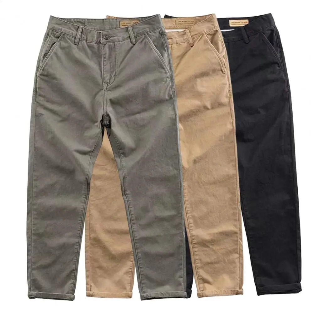 Large Pocket Loose Overalls Mens Outdoor Sports Jogging Pants Elastic Waist Pure Cotton Casual Work Pants 240822