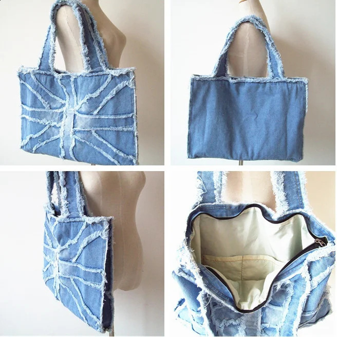 European and American fashion women shoulder bag denim bag washed rice word bag fitness bag travel bag 240821