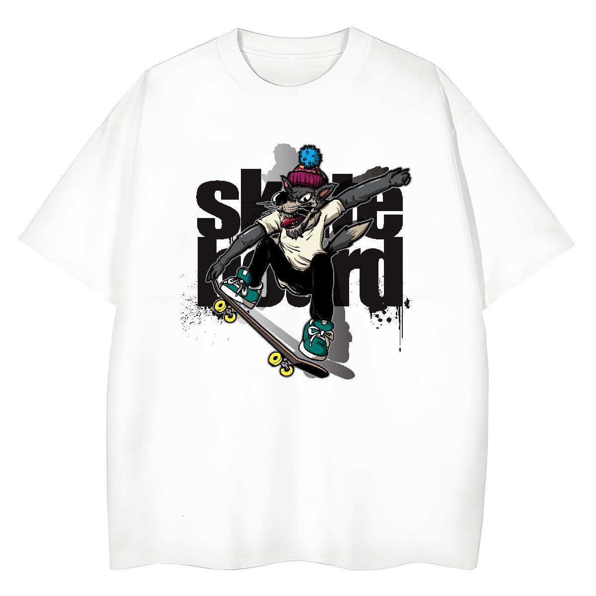 2024 T Shirts Women Breathable Crew Neck 230g 100% Cotton Women Tees White Plus Size wolf Street High quality Clothes Shirt