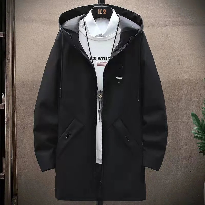 Spring and Autumn Fashion Trend Long Windproof Coat Mens Casual Loose Comfortable Large Size Hooded Windbreaker M-4XL 240822