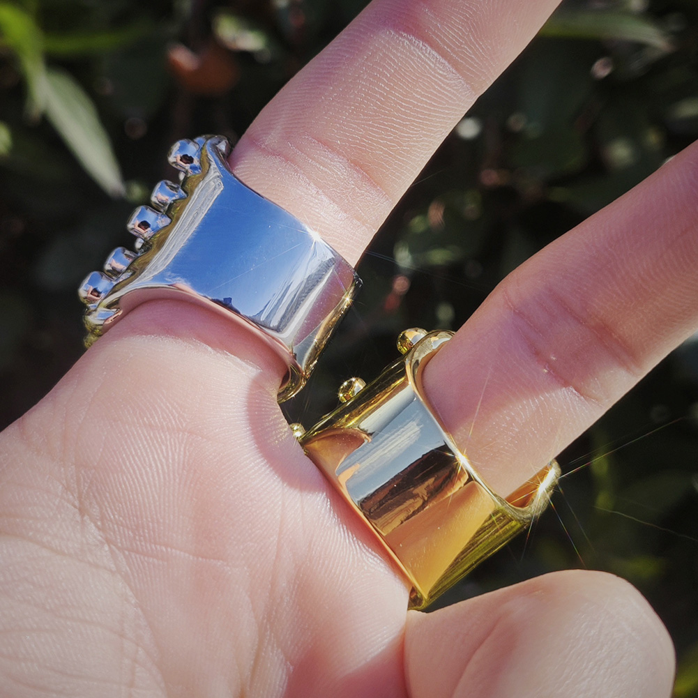 Hip Hop Casting Lava Rings 18K Real Gold Plated Men Rap Jewelry
