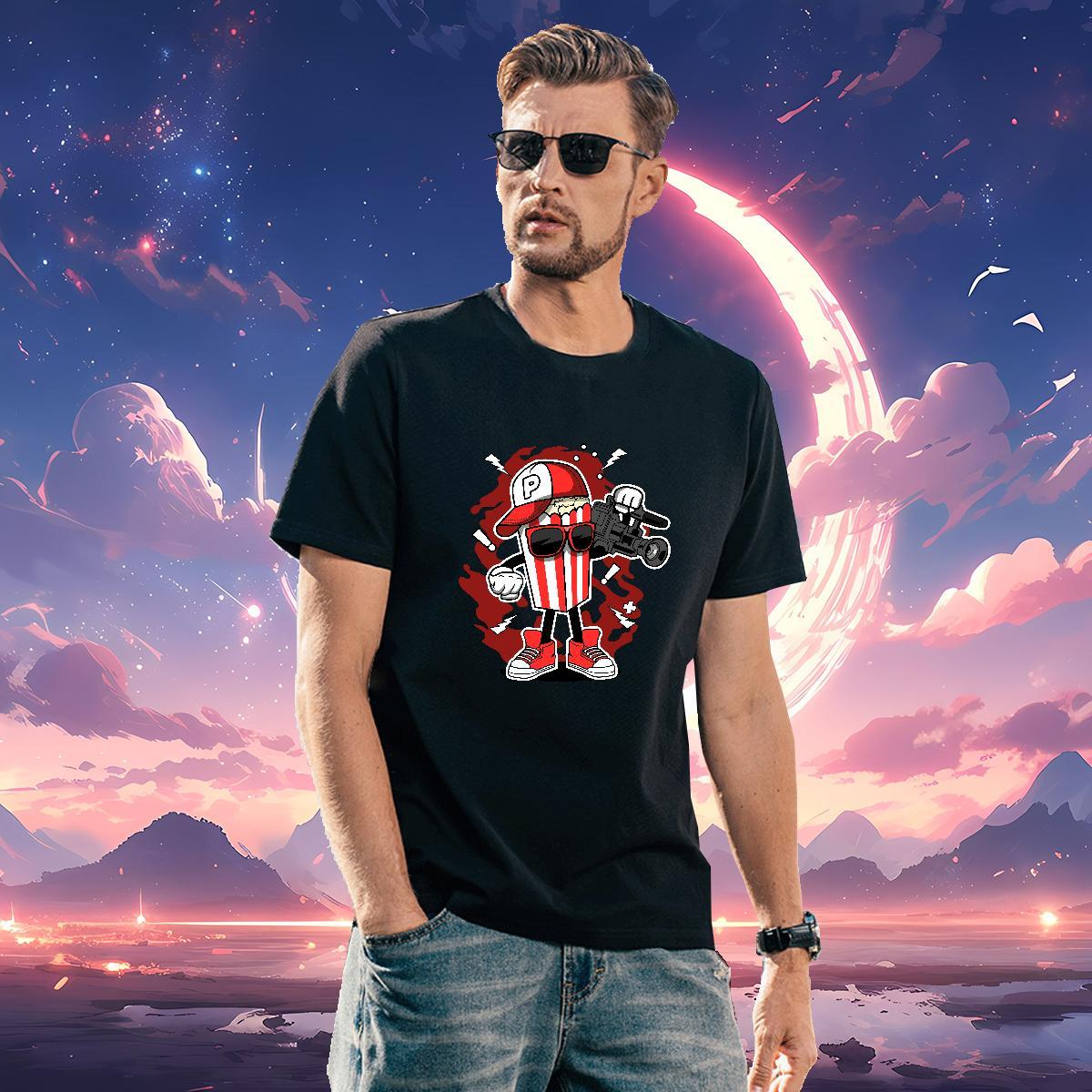 Wholesale popcorn T shirt Hip Hop Street Men Tshirts 230g Cotton Free Shipping Breathable Short Sleeve DIY Logo Oversized Clothes