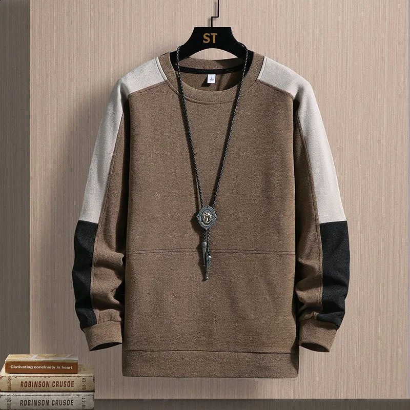Autumn Fashion Korean Edition Patch Work Color Match Round Neck Loose and Versatile Handsome Young Long Sleeve Sweater 240821