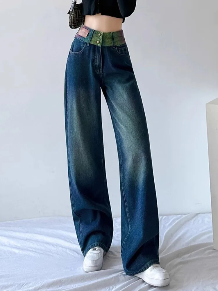 Chi Baggy High Waist Straight Jeans Women Streetwear Vintage Wide Leg Denim Pants Spring Fall Korean Casual Kot Pantolon 240821