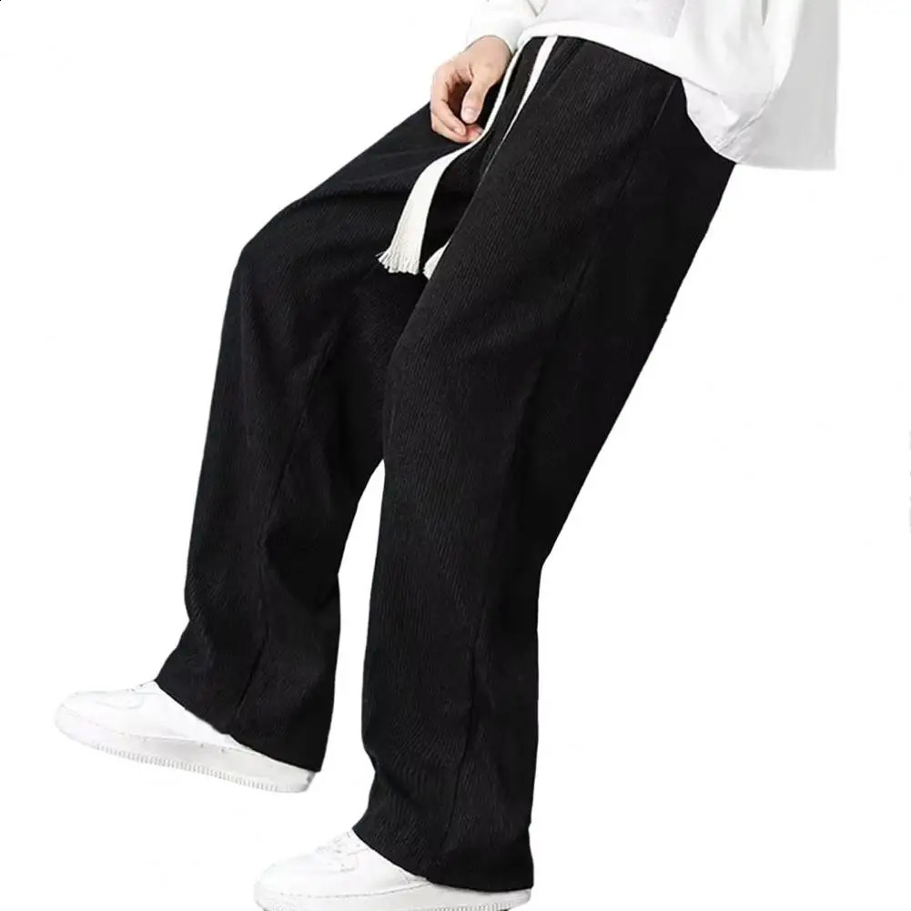 Men Solid Color Vintage Casual Straight Pants Spring Autumn Korean Fashion Wide Leg Trousers Men Street Corduroy Pants 240822
