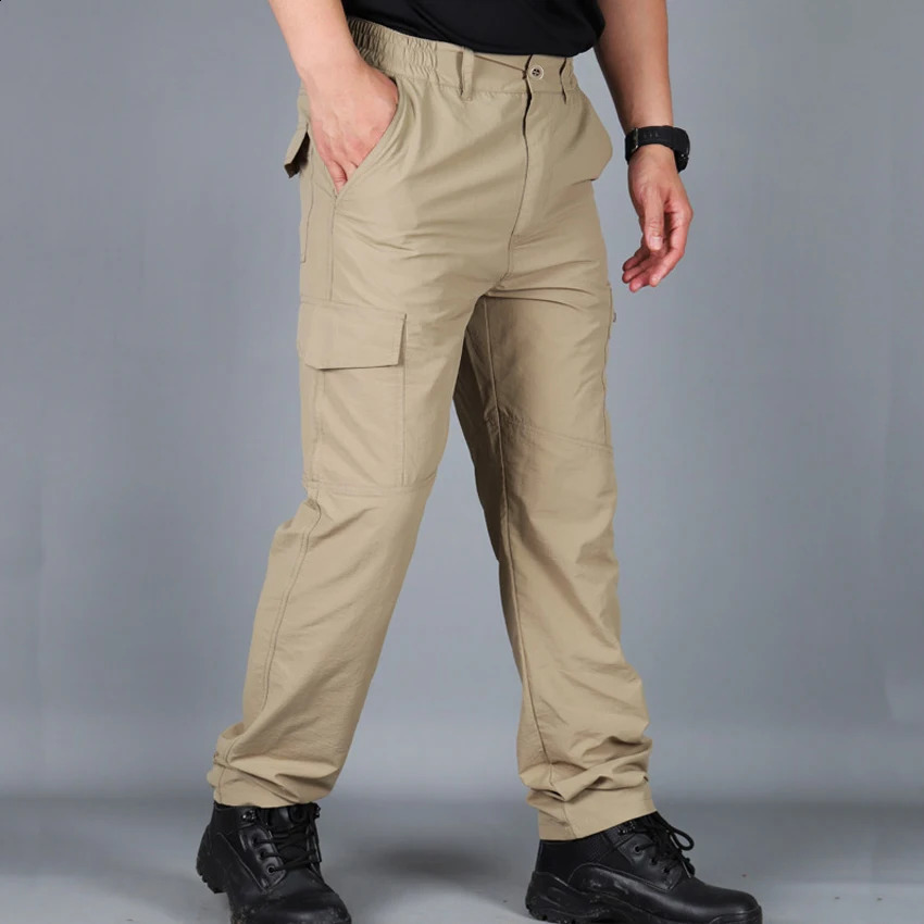 Summer Casual Lightweight Army Military Long Trousers Male Waterproof Quick Dry Cargo Camping Overalls Tactical Pants Breathable 240809