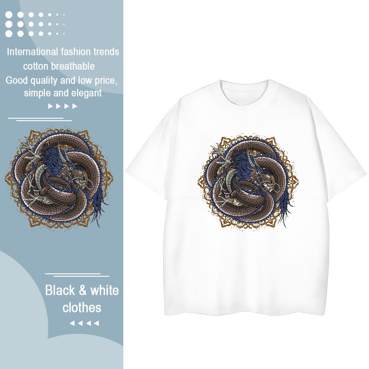 2024 Casual T shirt 230g Cotton Breathable Short Sleeve Street Casual dragon Lady T shirt Unisex Custom Printed Tops