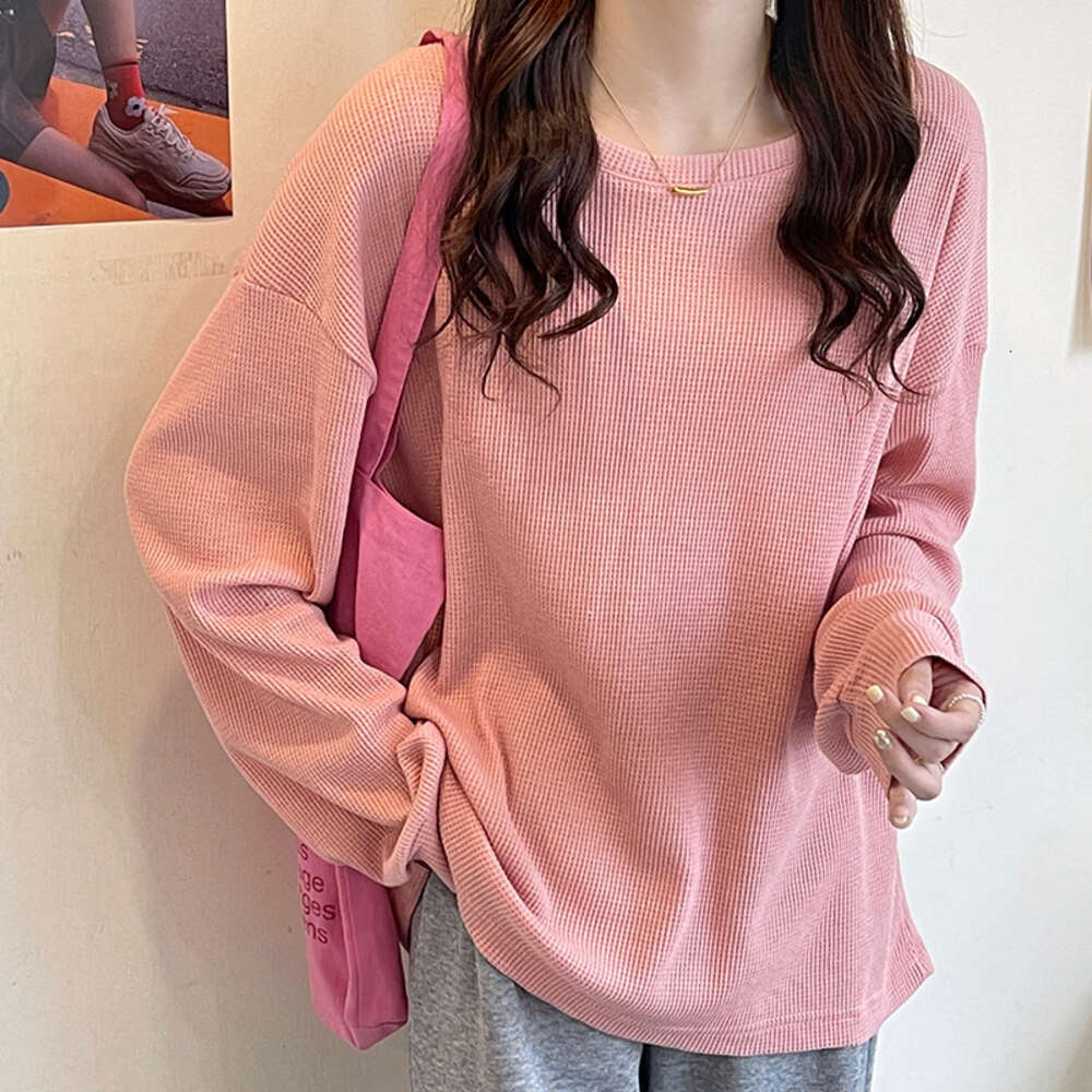 Spring and Autumn New Solid Color Fashion Long Sleeve Round Neck Hoodie for Female Students BF Style Loose Medium Length Top dongdumaoyi