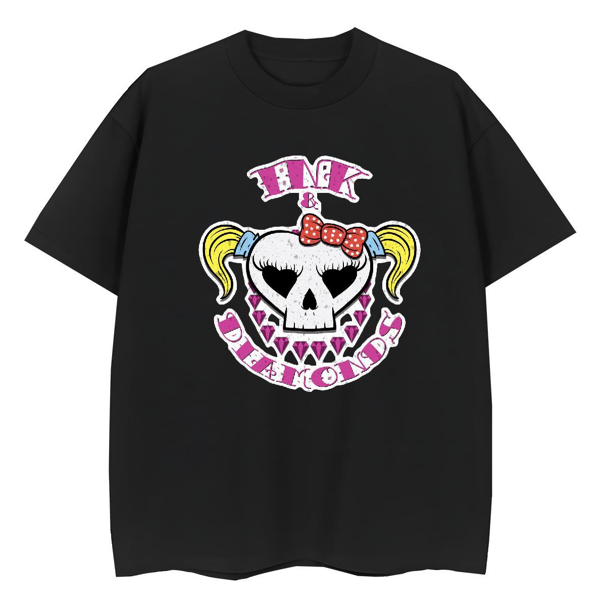 Casual New Women T Shirts 230g 100% Cotton Breathable Sports Street Wear skull Women Tshirts Wholesale Black Oversized Tees