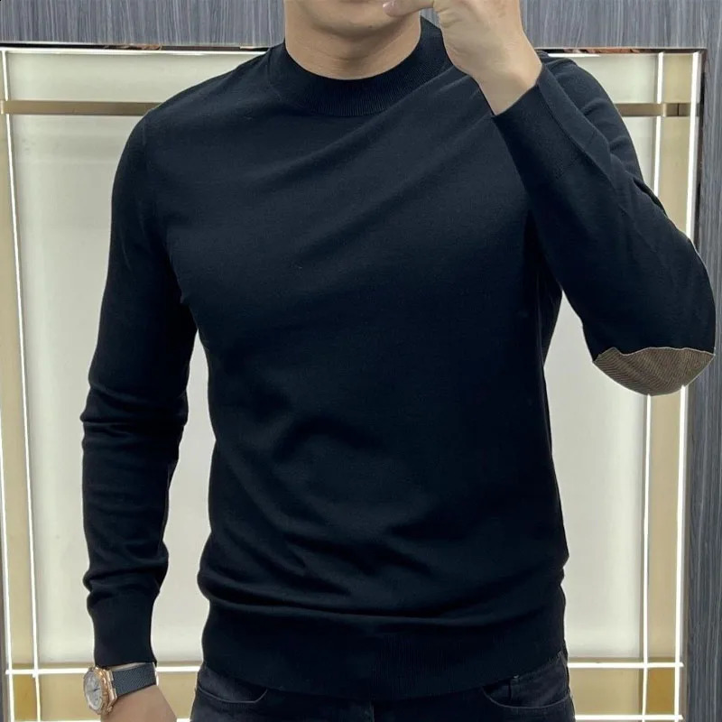 Business and leisure solid round neck knitted floral autumn mens clothing fashionable comfortable spliced long sleeved sweater 240821