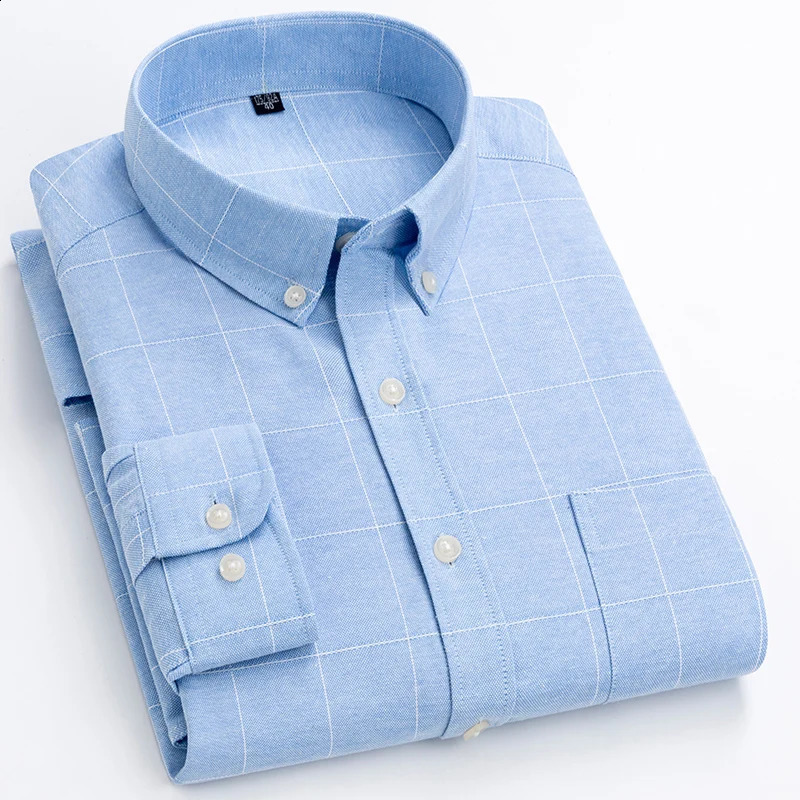 Business Mens Plaid Shirts Casual Classic Long Sleeve Oxford Stripe Dress Shirts Excellent Male Office Tops Clothes 240822