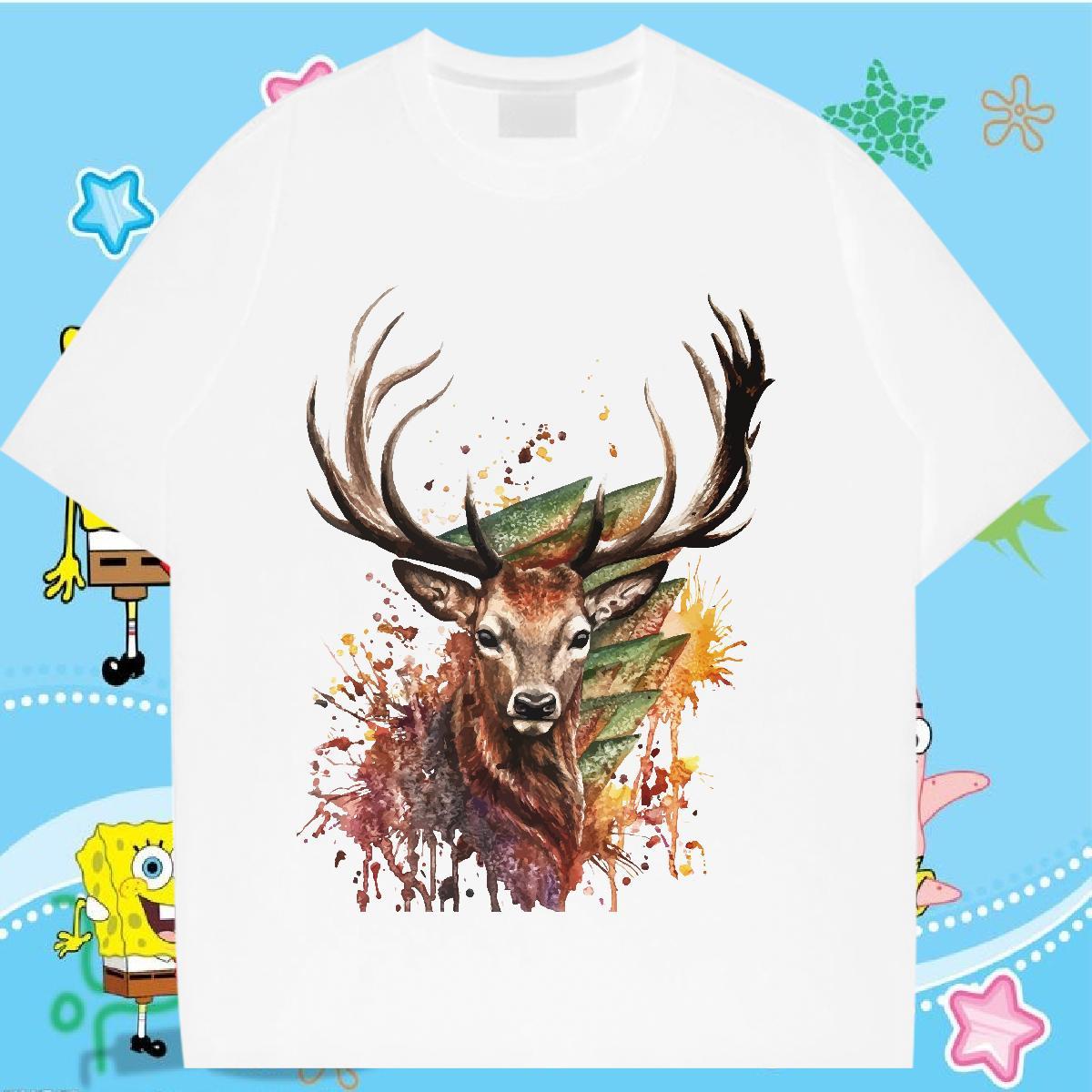 Fashion T Shirts Women Round Neck Short Sleeve 230g Pure Cotton Lady T shirt Custom Print Oversized Deer Casual Beach Female Polos