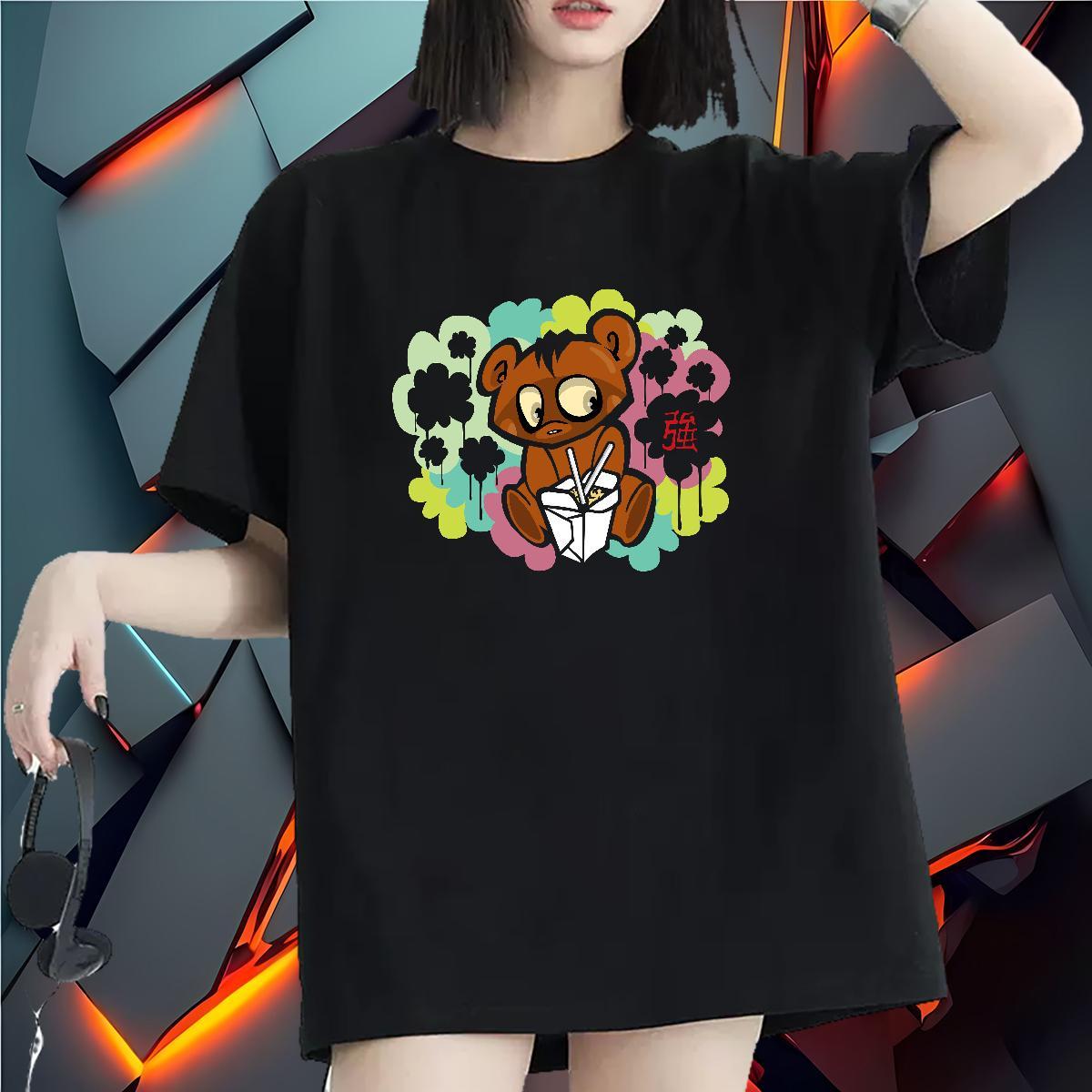 Custom T shirt Breathable Crew Neck 230g 100% Cotton Woman Tshirt Customized Print bear Street Wear Wholesale Tops Shirt