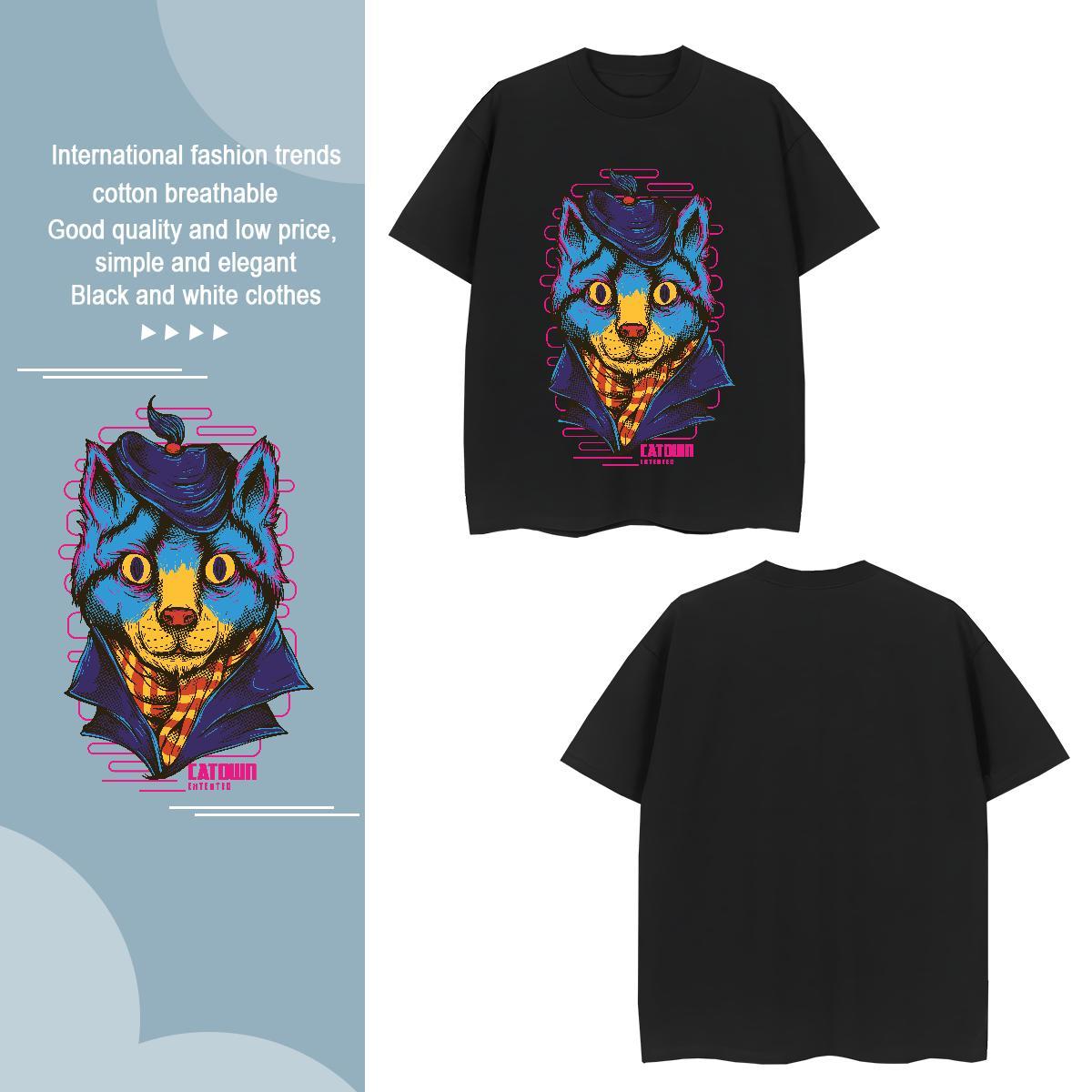 Cool Blue cat T-Shirts Home Outdoor Couples T Shirts 230g 100% Cotton New Arrival O-Neck Short Sleeve Plus Size Custom Tops Shirt