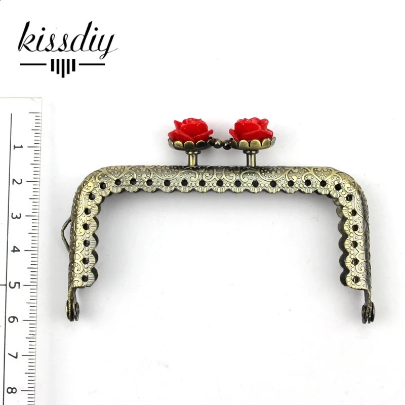 KISSDIY 10 pieces 8.5CM rose head pattern wallet frame antique bronze square bag kiss buckle lace metal DIY bag accessories 240821