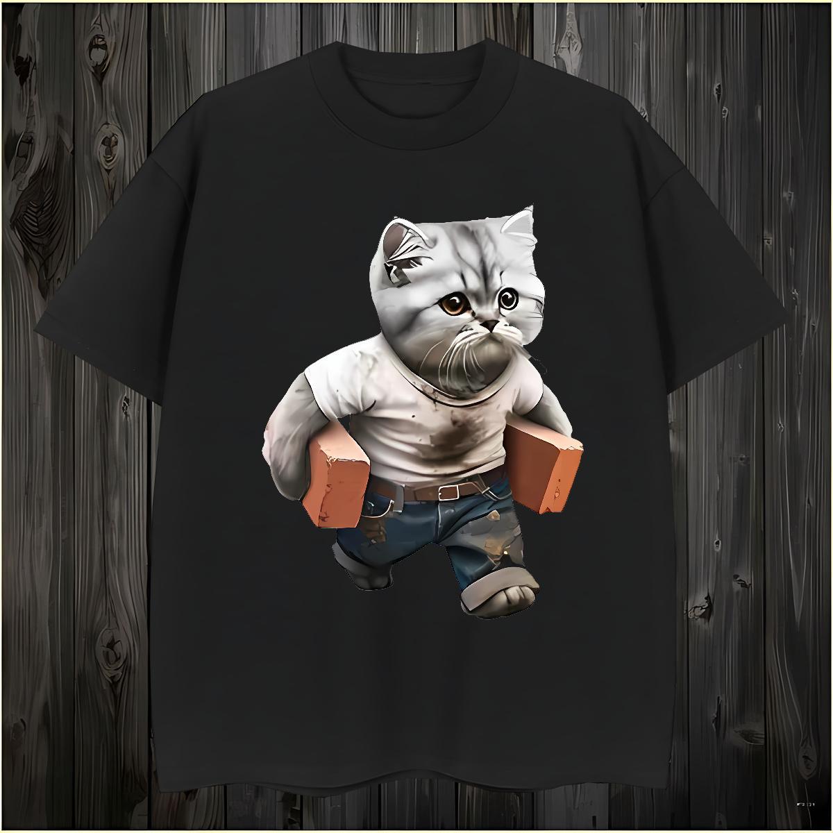 High Quality T-Shirts for Men cat O Neck Short Sleeves Beach Asian Size 230g Pure Cotton Men Tees Classic Casual Tops