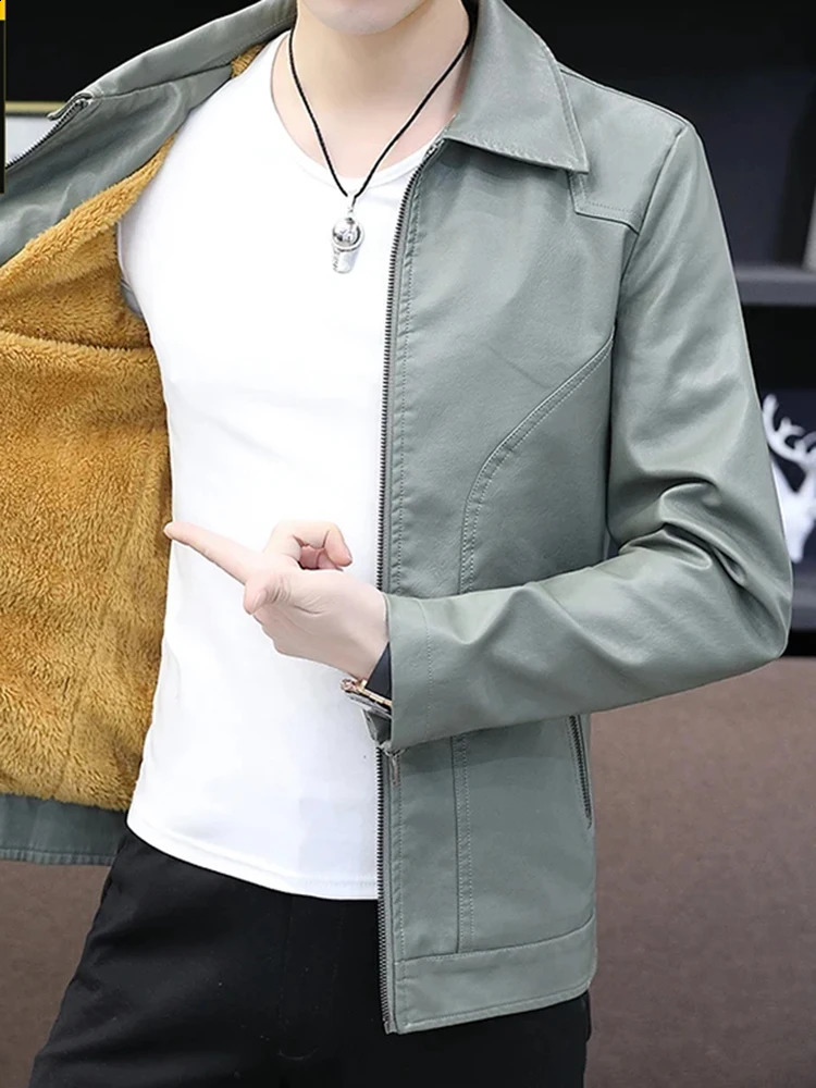 Padded And Thickened High-Quality Cotton Cold Casual Zipper Lapel Solid Color Fashion Trend Retro Versatile Pu Leather Jacket 240822