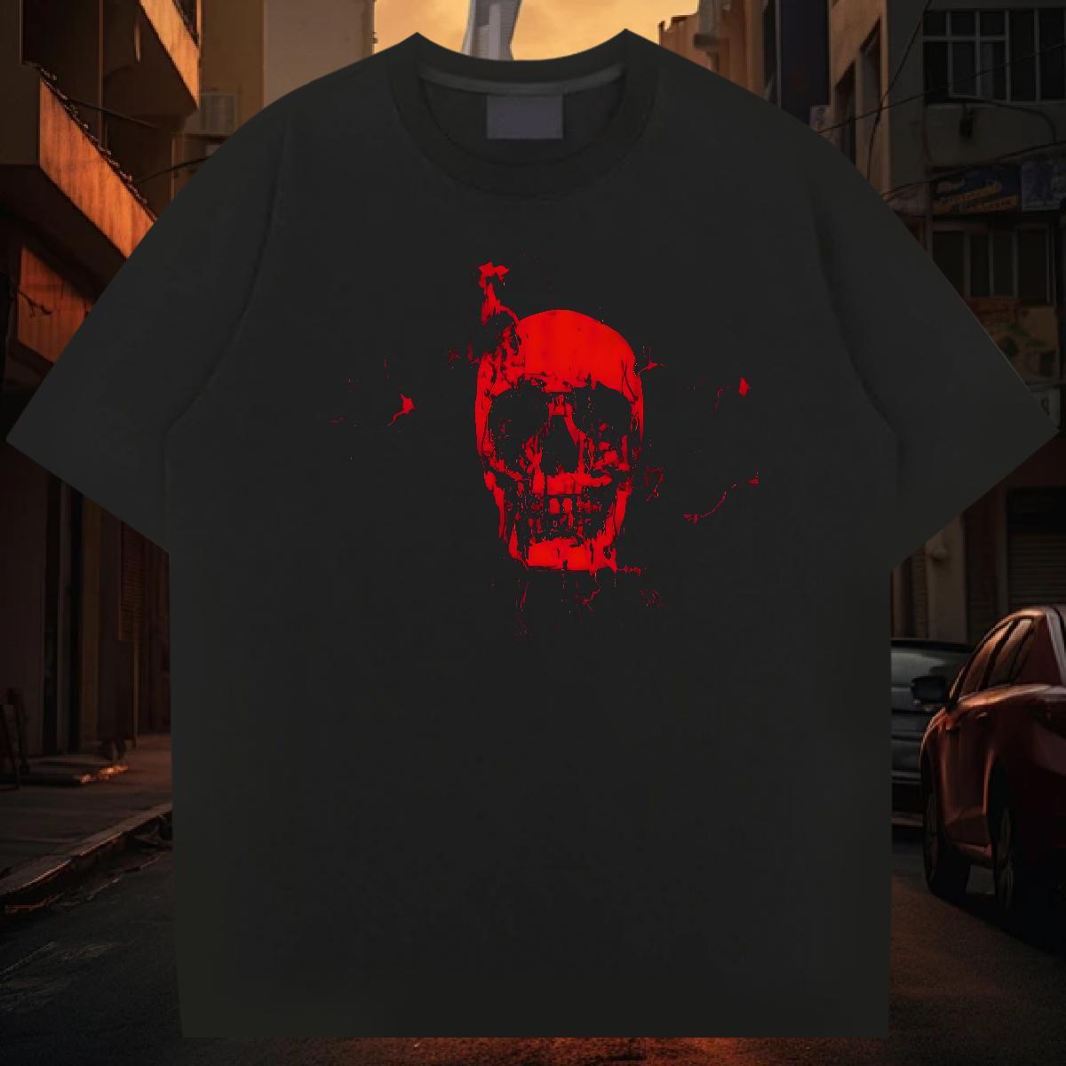 2024 Designer High Street Hip Hop Men Tees skull O-Neck Short Sleeve 230g Cotton T shirt Soft Graphic Wear