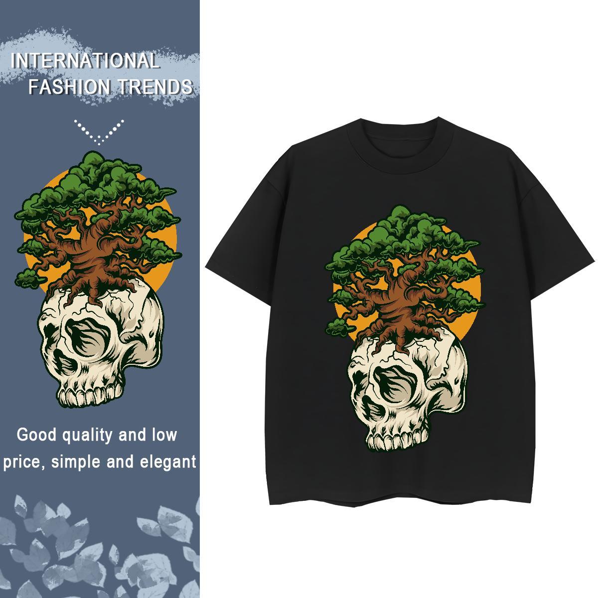 New T Shirts Women 100% Cotton 230g O Neck Short Sleeves Beach skull Womens Tshirts Brand Oversized Clothings